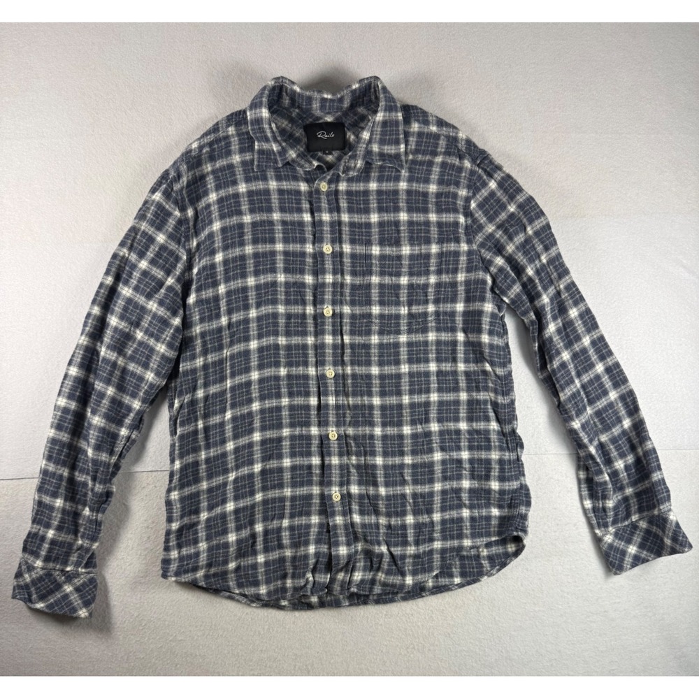 Rails Brushed Lennox Plaid Button Down Shirt Denim White Grey Mens Medium
